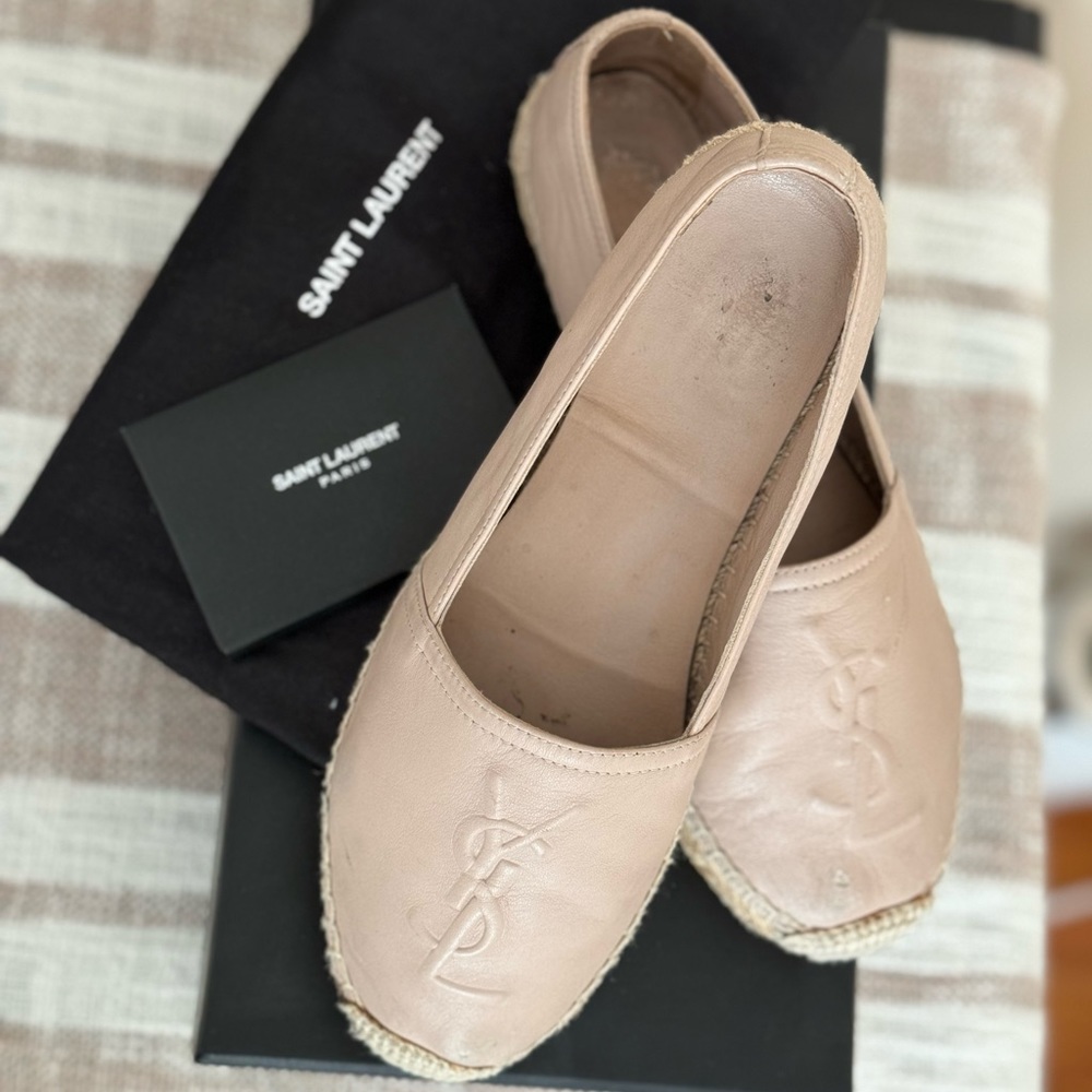 SAINT LURENT CASSANDRE POUDRE ESPADRILLES IN LAMBSKIN SIZE 35.5
